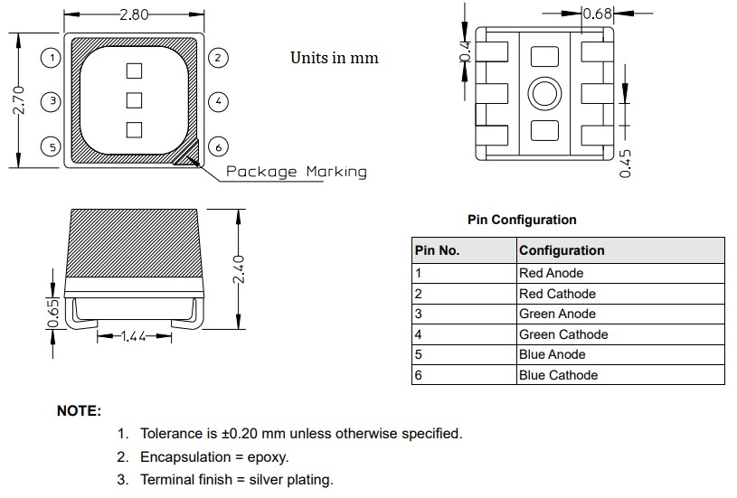 Mechanical Drawing - Broadcom QSMB-UTF2 Tricolor LED